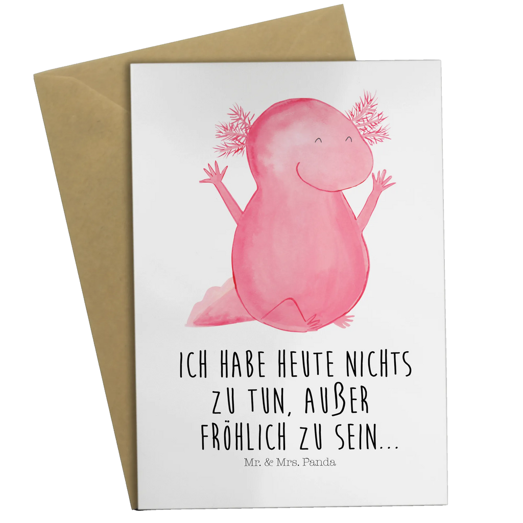 Greetings card axolotl Hooray Karte, Klappkarte, Einladungskarte, Grußkarte, Geburtstagskarte, Hochzeitskarte, Glückwunschkarte, Ansichtskarten, Axolotl, Molch, fröhlich, Schwanzlurch, Axolot, Lurche, Motivation, Freude, Spaß, Lurch, Zufriedenheit