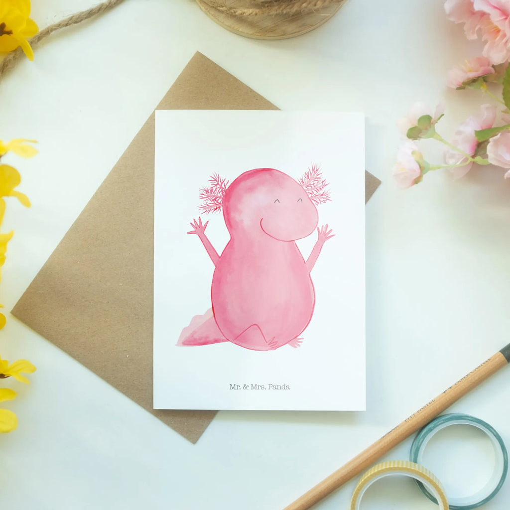 Greetings card axolotl Hooray Karte, Klappkarte, Einladungskarte, Grußkarte, Geburtstagskarte, Hochzeitskarte, Glückwunschkarte, Ansichtskarten, Axolotl, Molch, fröhlich, Schwanzlurch, Axolot, Lurche, Motivation, Freude, Spaß, Lurch, Zufriedenheit