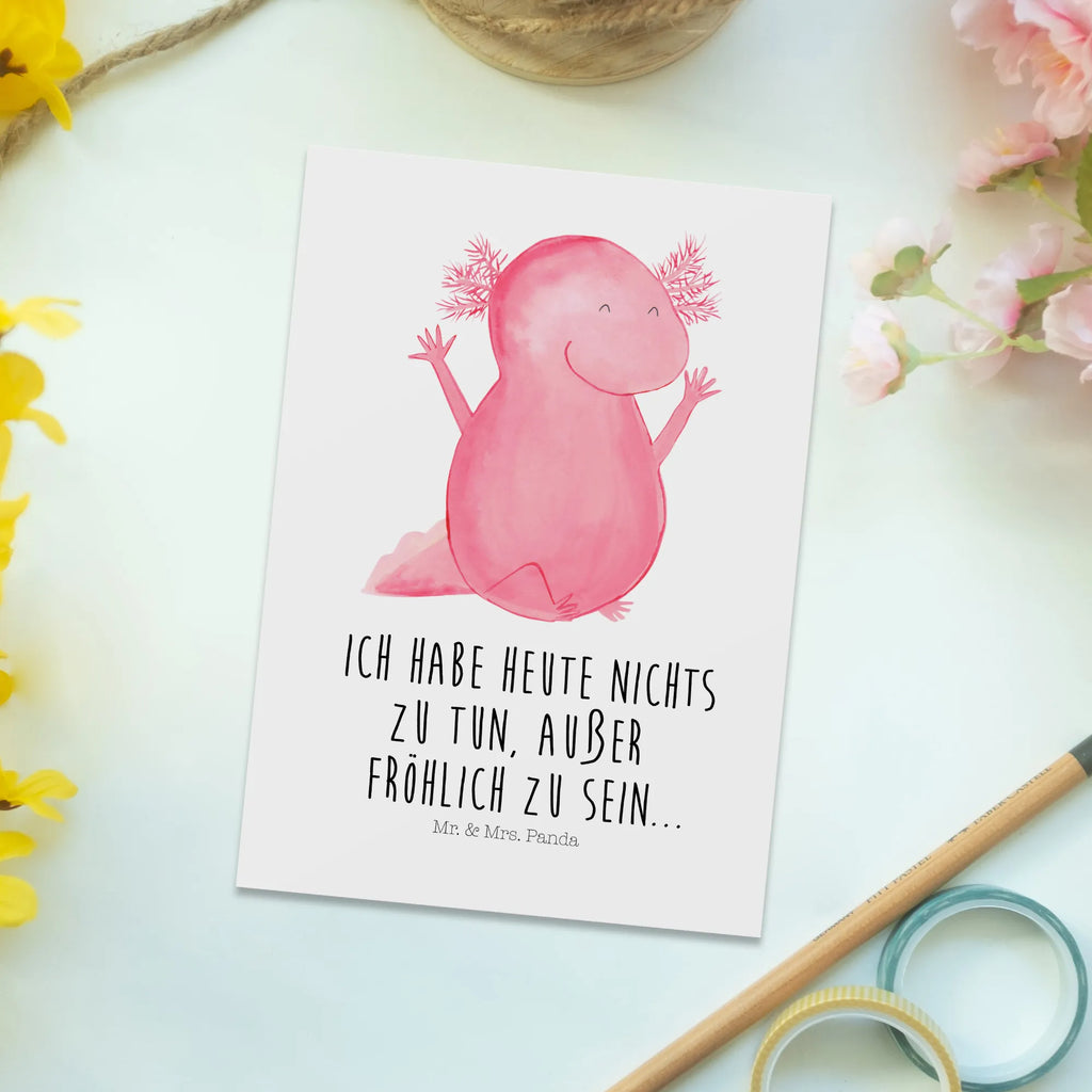 Postcard axolotl Hooray gift, postcards, Postcard, card, invitation card, letter, invitation, gift card, paper, Axolotl, Axelotl, marine animals, Mexican walking fish, salamander, fun, axolot, axolotl, joy, tail, amphibian, satisfaction, cheerful, motivation