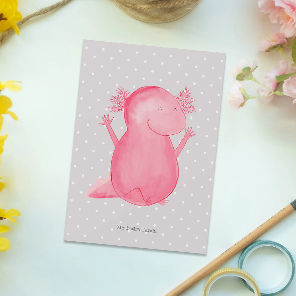 Postcard axolotl Hooray gift, postcards, Postcard, card, invitation card, letter, invitation, gift card, paper, Axolotl, Axelotl, marine animals, Mexican walking fish, salamander, fun, axolot, axolotl, joy, tail, amphibian, satisfaction, cheerful, motivation