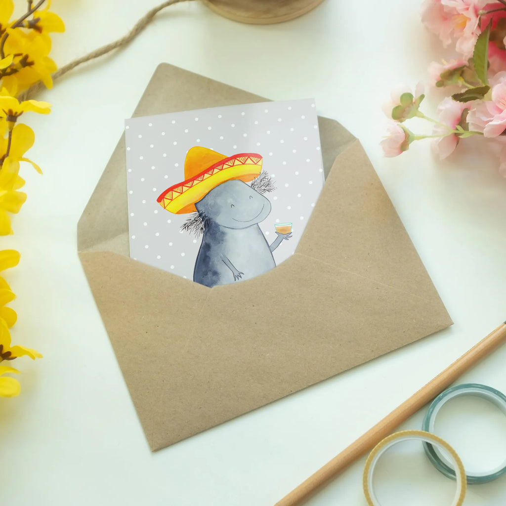 Greetings card axolotl tequila greeting card, wedding card, invitation card, folding card, birthday card, Axolotl, Axelotl, marine animals, Mexican walking fish, salamander, Axolot, Sombrero, Motivation, Tequila, Mexico, Fire Salamander, Amphibian, Lemon, Saying, Tail Lurch, Fire Dragon