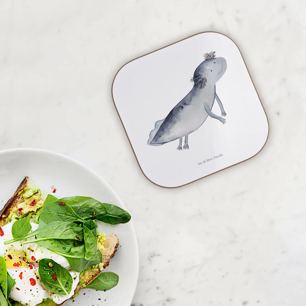 Square coaster axolotl To swim party, gift, glass coasters, presents, breakfast, gifts, Coasters, Axolotl, Axelotl, marine animals, Mexican walking fish, salamander, axolot, problem, problems, motivation, amphibians, tail, solutions