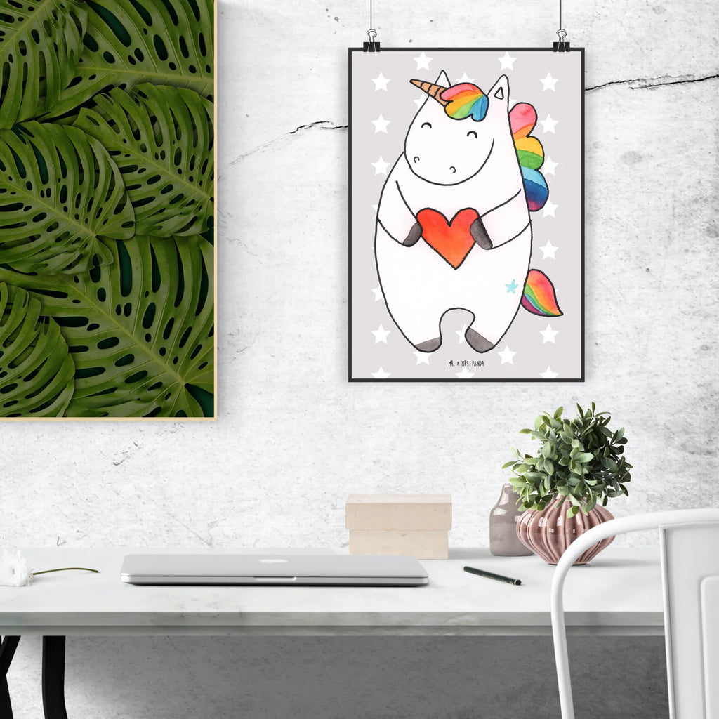Poster unicorn Heart Poster, Wanddeko Bild, Küchenposter, Posterdruck, Raumdekoration, Mr. & Mrs. Panda Poster, Kinderposter, Wanddekoration, Wanddeko, Wandposter, Kunstdruck, Bild, Handgemaltes Poster, Designposter, Einhorn, Einhörner, Einhorn Deko, Unicorn, schlimm, witzig, böse, bunt, anders, Herz, lustig, Freundin