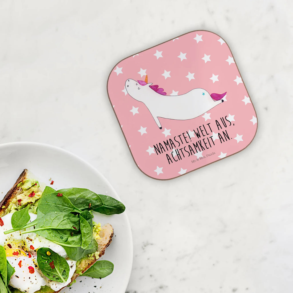 Square coaster unicorn yoga glass coasters, presents, breakfast, gifts, Coasters, party, gift, unicorn, unicorns, Namaste, relaxation, yoga, mindfulness, sweet, Unicorn, funny, present, sports