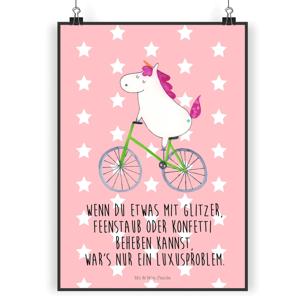 Poster unicorn cyclist Wanddeko, Poster, Handgemaltes Poster, Designposter, Kunstdruck, Raumdekoration, Wandposter, Posterdruck, Wanddeko Bild, Küchenposter, Mr. & Mrs. Panda Poster, Wanddekoration, Bild, Kinderposter, Einhorn, Einhörner, Einhorn Deko, Unicorn, Kummer, Luxusproblem, Feenstaub, Radfahrer, Liebeskummer, Radfahren, Konfetti, Bike, Rad