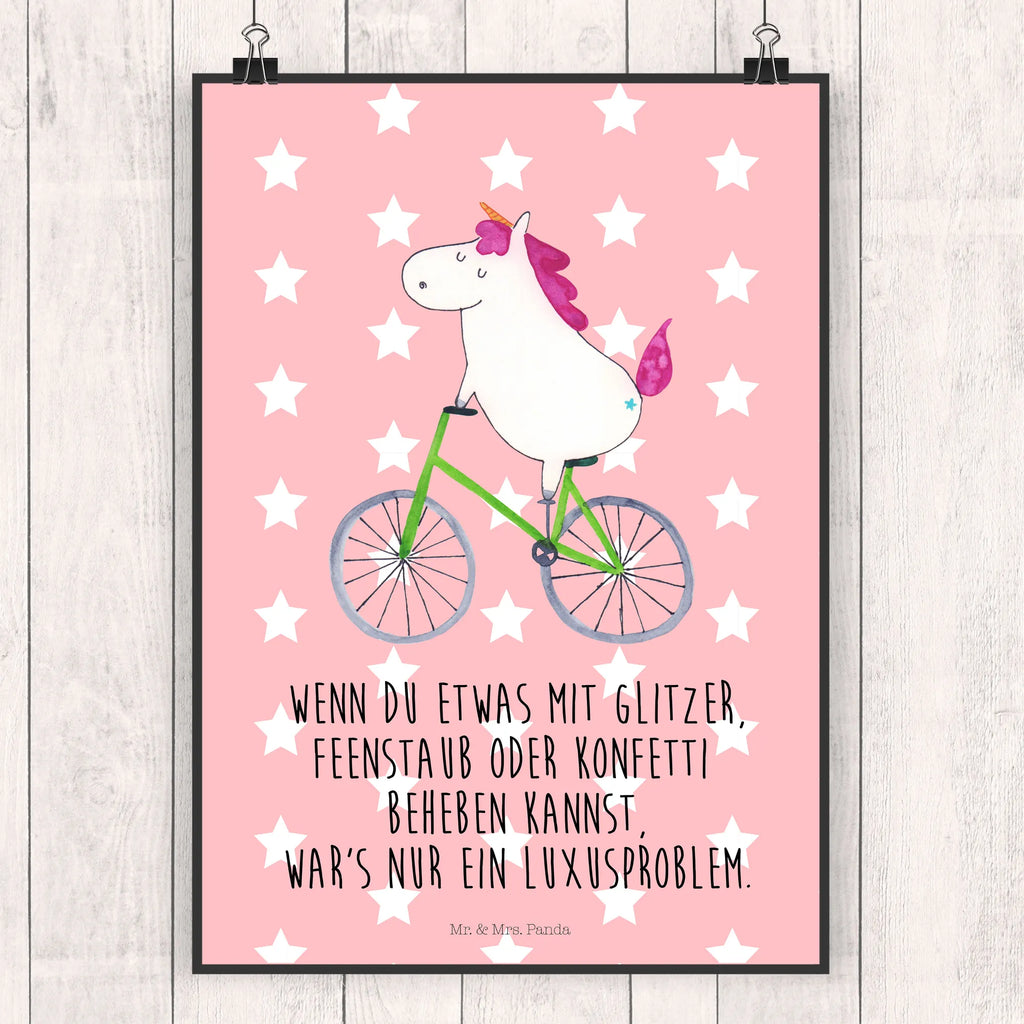 Poster unicorn cyclist Wanddeko, Poster, Handgemaltes Poster, Designposter, Kunstdruck, Raumdekoration, Wandposter, Posterdruck, Wanddeko Bild, Küchenposter, Mr. & Mrs. Panda Poster, Wanddekoration, Bild, Kinderposter, Einhorn, Einhörner, Einhorn Deko, Unicorn, Kummer, Luxusproblem, Feenstaub, Radfahrer, Liebeskummer, Radfahren, Konfetti, Bike, Rad