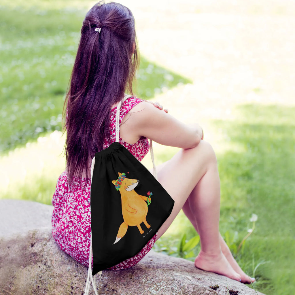 Drawstring bag Fox Flower sports bag, bag, carrier bag, jute bag, gym bag, hipster, fox, foxes, forest wildlife, clever as a fox, animal lover, flower, self-love, flowers, joy, girlfriends, motivation, me, flower girl, love, proof of love, girlfriend, fox girl