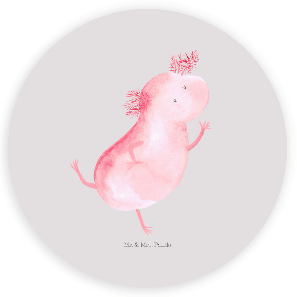 Rund Aufkleber Axolotl tanzt Sticker, Aufkleber, Etikett, Axolotl, Molch, Axolot, Schwanzlurch, Lurch, Lurche, Dachschaden, Sterne, verrückt, Freundin, beste Freundin