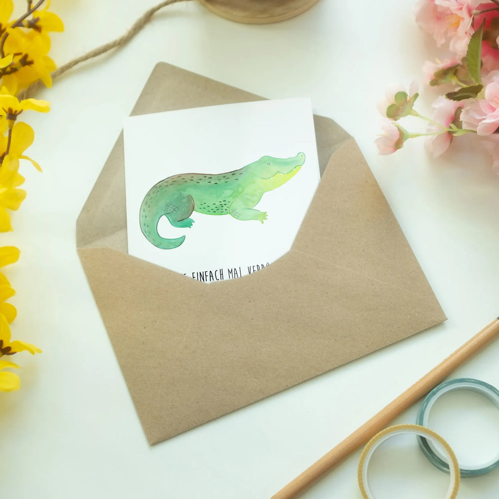Greetings card Crocodile Grußkarte, Klappkarte, Hochzeitskarte, Karte, Einladungskarte, Ansichtskarten, Geburtstagskarte, Glückwunschkarte, Meerestiere, Meer, Urlaub, Krokodil, Krokodile, Reiselust, beste Freundin, Lieblingsmensch, verrückt sein, spontan sein, Freundin, Abenteuerlust