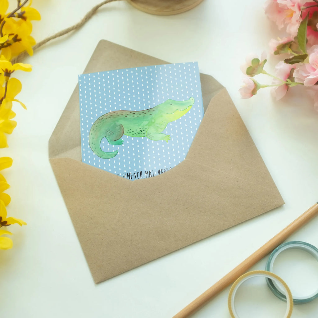 Greetings card Crocodile Grußkarte, Klappkarte, Hochzeitskarte, Karte, Einladungskarte, Ansichtskarten, Geburtstagskarte, Glückwunschkarte, Meerestiere, Meer, Urlaub, Krokodil, Krokodile, Reiselust, beste Freundin, Lieblingsmensch, verrückt sein, spontan sein, Freundin, Abenteuerlust