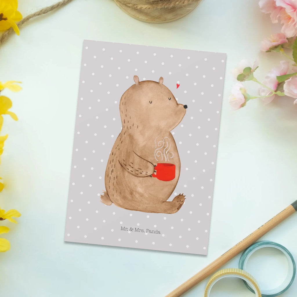 Pocztówka Niedźwiedź kawa einzelkarte, Designkarte, Motivkarte, Ansichtskarte, Kunstkarten, Ansichtskarten, Grußkarte, Postkarte, Fotokarte, kunstkarte, Postkarten, spruchkarte, bildkarte, Teddy, Teddybär, Bär, Kaffee, Bären, Welt Retten, Welt Erobern, Morgenroutine, Coffee, Guten Morgen, Motivation