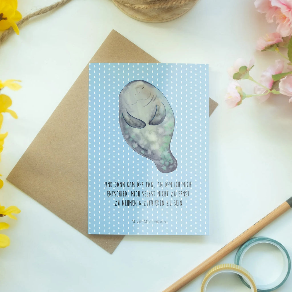 Grußkarte Seekuh happy Geburtstagskarte, Grußkarte, Karte, Einladungskarte, Glückwunschkarte, Hochzeitskarte, Ansichtskarten, Klappkarte, Meerestiere, Meer, Urlaub, Selbstliebe, Seekuh, Achtsamkeit, Neuanfang, Liebeskummer, Respekt, Zufrieden, Neustart, Freundin, Seekühe