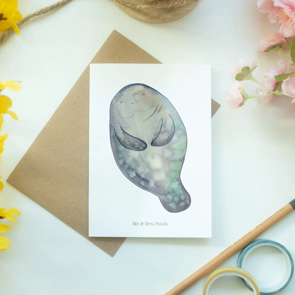 Grußkarte Seekuh happy Geburtstagskarte, Grußkarte, Karte, Einladungskarte, Glückwunschkarte, Hochzeitskarte, Ansichtskarten, Klappkarte, Meerestiere, Meer, Urlaub, Selbstliebe, Seekuh, Achtsamkeit, Neuanfang, Liebeskummer, Respekt, Zufrieden, Neustart, Freundin, Seekühe