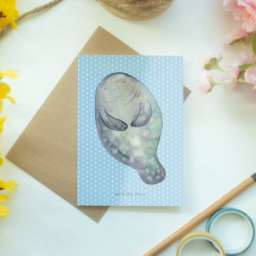 Grußkarte Seekuh happy Geburtstagskarte, Grußkarte, Karte, Einladungskarte, Glückwunschkarte, Hochzeitskarte, Ansichtskarten, Klappkarte, Meerestiere, Meer, Urlaub, Selbstliebe, Seekuh, Achtsamkeit, Neuanfang, Liebeskummer, Respekt, Zufrieden, Neustart, Freundin, Seekühe