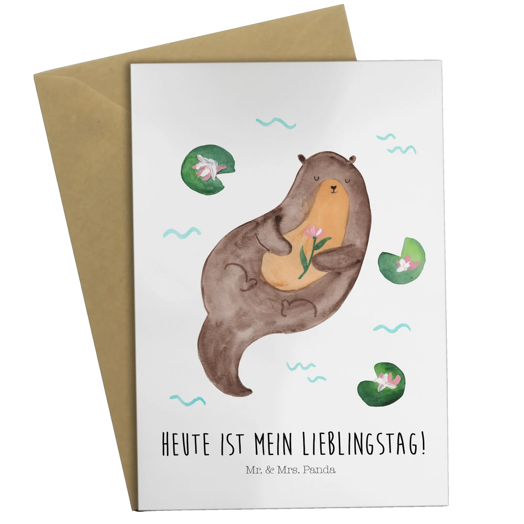 Grußkarte Otter mit Seerose Ansichtskarten, Einladungskarte, Grußkarte, Klappkarte, Karte, Geburtstagskarte, Glückwunschkarte, Hochzeitskarte, Otter, Fischotter, Seeotter, Otter Seeotter See Otter