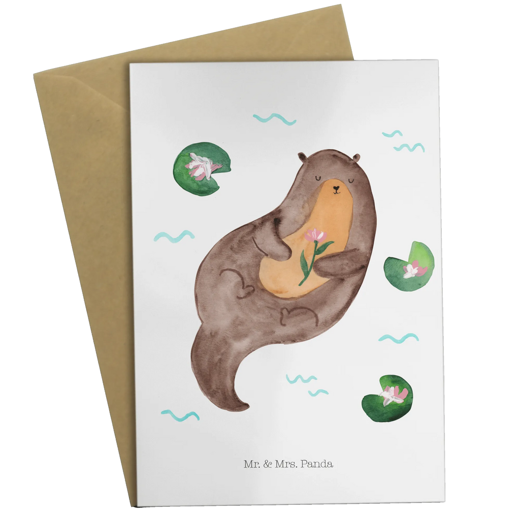 Grußkarte Otter mit Seerose Ansichtskarten, Einladungskarte, Grußkarte, Klappkarte, Karte, Geburtstagskarte, Glückwunschkarte, Hochzeitskarte, Otter, Fischotter, Seeotter, Otter Seeotter See Otter