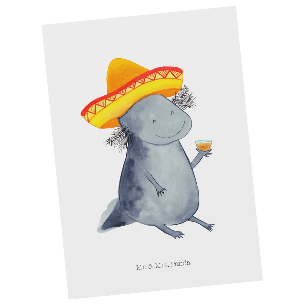 Postkarte Axolotl Tequila Geschenkkarte, Grußkarte, Karte, Einladung, Ansichtskarte, Geburtstagskarte, Einladungskarte, Dankeskarte, Axolotl, Molch, Mexico, Mexiko, Sombrero, Zitrone, Tequila, Motivation, Spruch, Schwanzlurch, Lurch, Lurche, Axolot, Feuerdrache, Feuersalamander