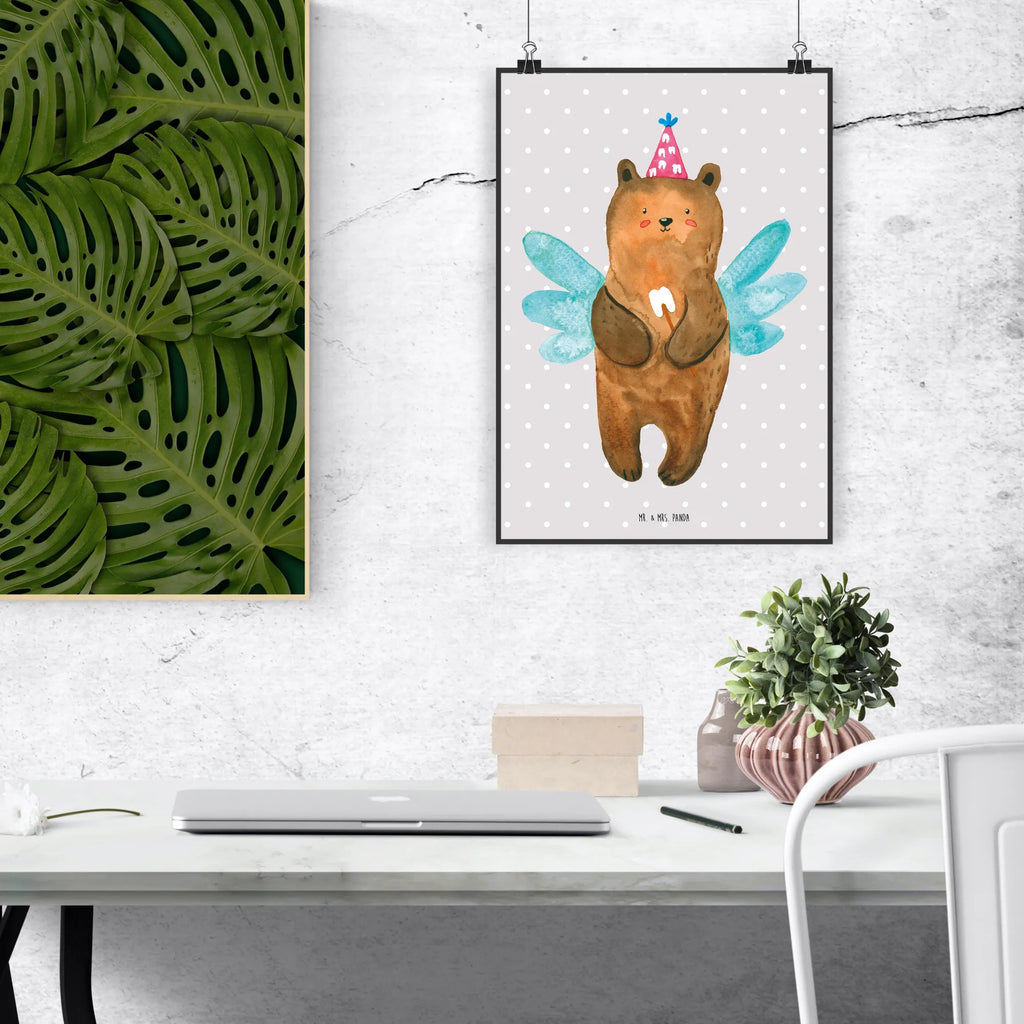 Poster bear tooth fairy Mr. & Mrs. Panda Poster, Bild, Wandposter, Wanddeko, Wanddekoration, Küchenposter, Handgemaltes Poster, Kinderposter, Raumdekoration, Designposter, Kunstdruck, Wanddeko Bild, Poster, Posterdruck, Bär, Teddy, Teddybär, Milchzahn, Fee, Zahnfee, Erster Zahn