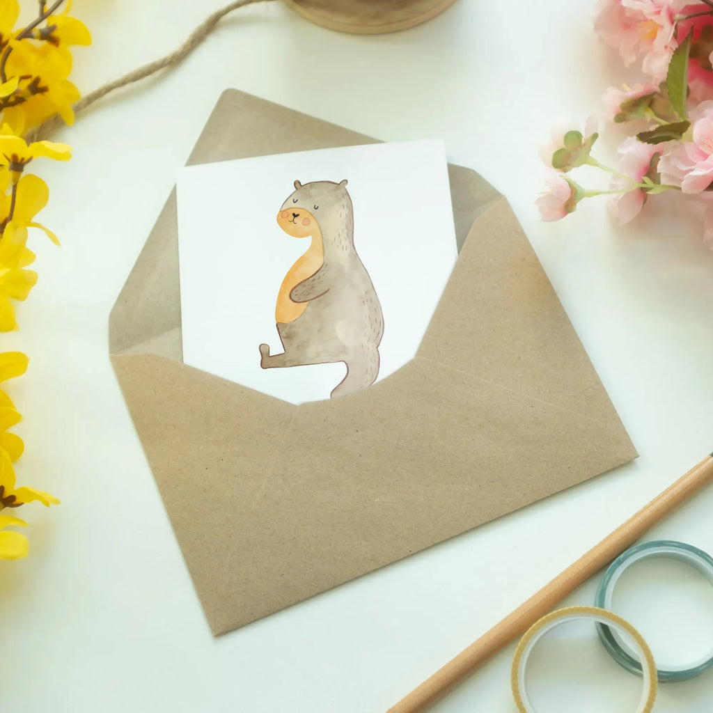 Greetings card otter Belly Klappkarte, Grußkarte, Karte, Ansichtskarten, Geburtstagskarte, Glückwunschkarte, Einladungskarte, Hochzeitskarte, Otter, Fischotter, Seeotter, Otter Seeotter See Otter