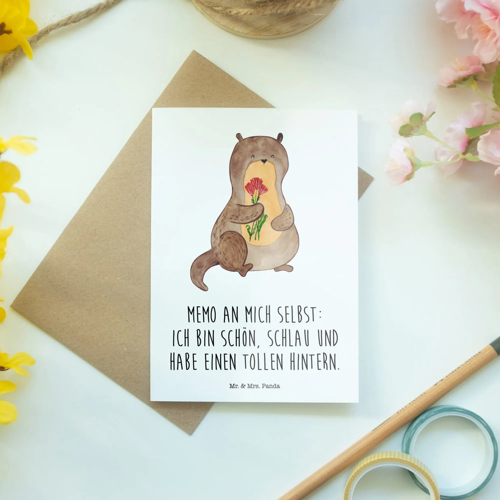 Greetings card otter Bunch of flowers abiturkarte, weihnachtskarten, Grußkarte, firmungskarte, valentinstagskarte, einladungskarten, kommunionskarte, Klappkarte, hochzeitskarten, vatertagskarte, Grußkarten, glückwunschkarten, jubiläumskarte, genesungskarte, osterkarte, spruchkarte, osterkarten, neujahrskarte, Glückwunschkarte, babykarte, dankeskarten, Motivkarte, Beileidskarte, Otter, Fischotter, Seeotter, Otter Seeotter See Otter