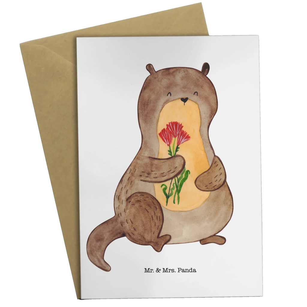 Greetings card otter Bunch of flowers abiturkarte, weihnachtskarten, Grußkarte, firmungskarte, valentinstagskarte, einladungskarten, kommunionskarte, Klappkarte, hochzeitskarten, vatertagskarte, Grußkarten, glückwunschkarten, jubiläumskarte, genesungskarte, osterkarte, spruchkarte, osterkarten, neujahrskarte, Glückwunschkarte, babykarte, dankeskarten, Motivkarte, Beileidskarte, Otter, Fischotter, Seeotter, Otter Seeotter See Otter