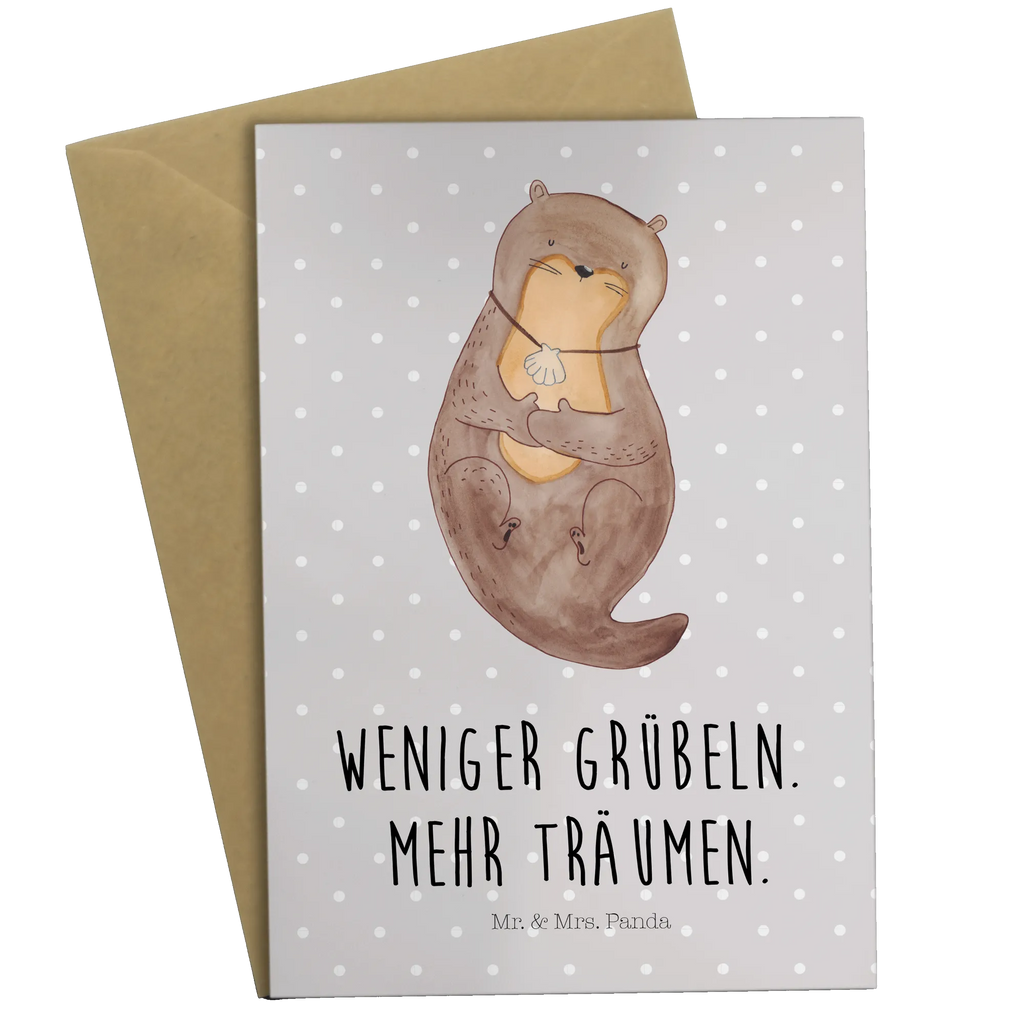 Greetings card otter shell Hochzeitskarte, Glückwunschkarte, Karte, Klappkarte, Geburtstagskarte, Einladungskarte, Ansichtskarten, Grußkarte, Otter, Fischotter, Seeotter, träumen, grübeln, Tagträumen, Otterliebe, Motivation, Büro