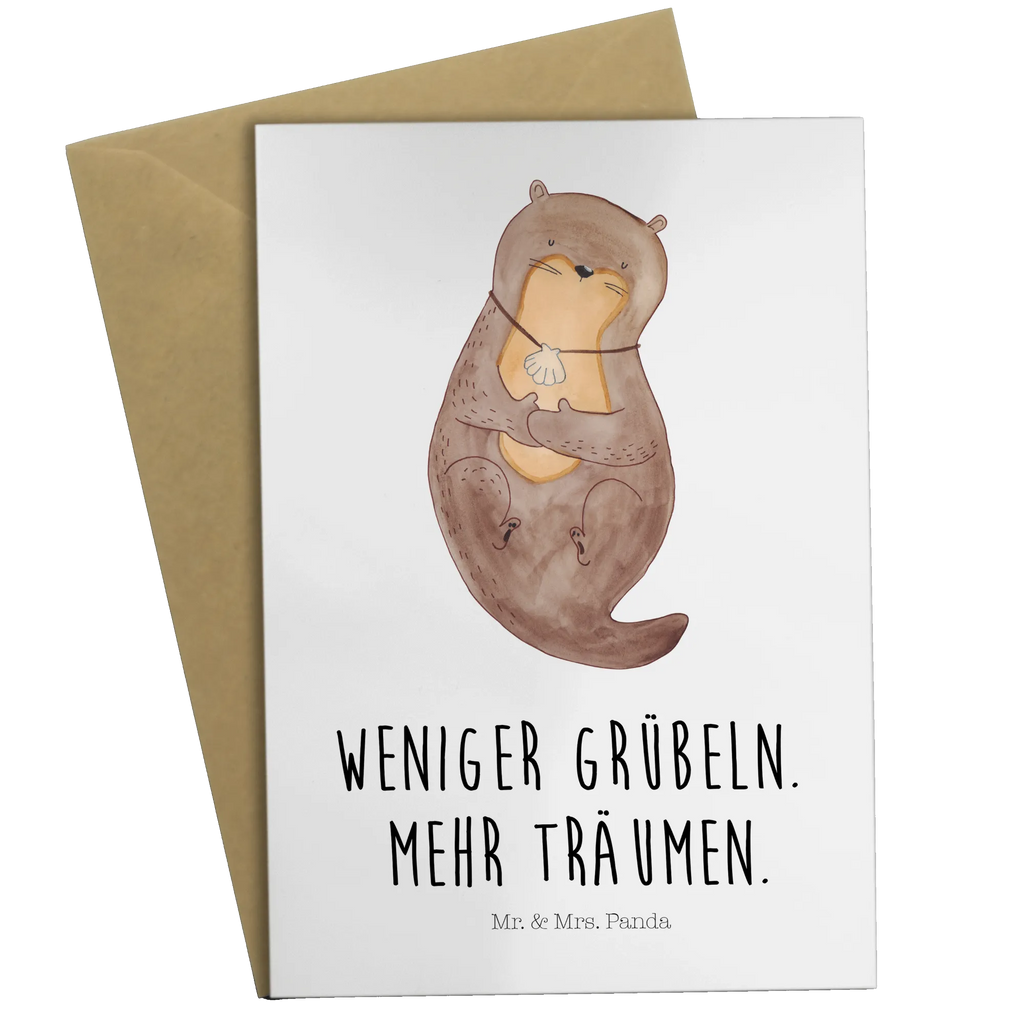 Greetings card otter shell Hochzeitskarte, Glückwunschkarte, Karte, Klappkarte, Geburtstagskarte, Einladungskarte, Ansichtskarten, Grußkarte, Otter, Fischotter, Seeotter, träumen, grübeln, Tagträumen, Otterliebe, Motivation, Büro
