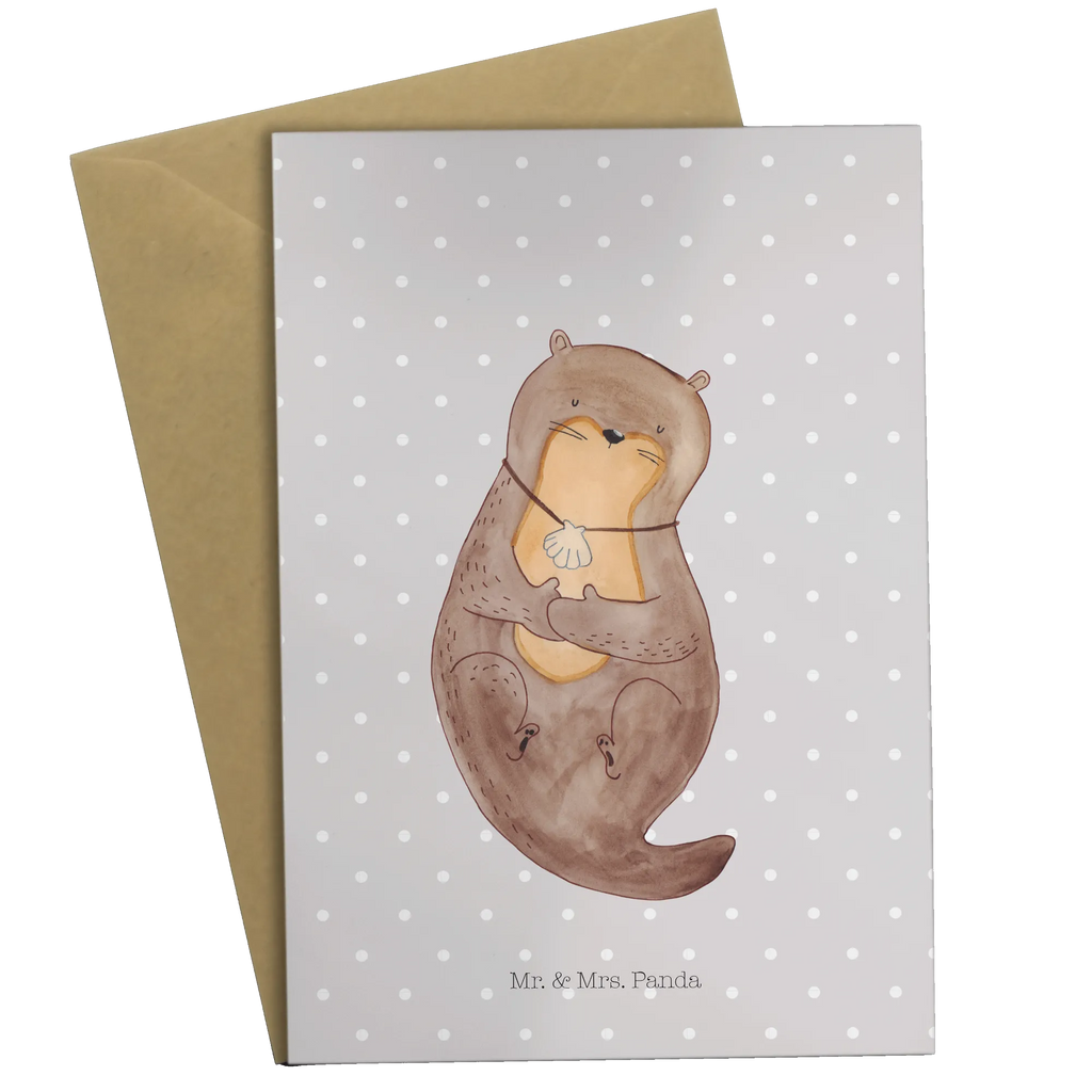 Greetings card otter shell Hochzeitskarte, Glückwunschkarte, Karte, Klappkarte, Geburtstagskarte, Einladungskarte, Ansichtskarten, Grußkarte, Otter, Fischotter, Seeotter, träumen, grübeln, Tagträumen, Otterliebe, Motivation, Büro