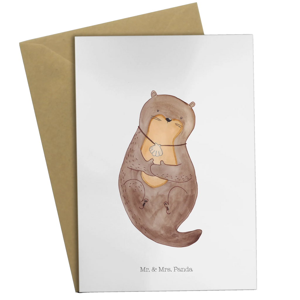 Greetings card otter shell Hochzeitskarte, Glückwunschkarte, Karte, Klappkarte, Geburtstagskarte, Einladungskarte, Ansichtskarten, Grußkarte, Otter, Fischotter, Seeotter, träumen, grübeln, Tagträumen, Otterliebe, Motivation, Büro