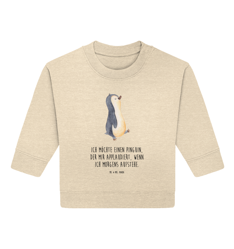 Organic Baby Pullover Pinguin marschierend Wunderschöner Baby Pullover /Sweatshirt von Mr. & Mrs. Panda <br /><br />Material: <br />- 85 % Baumwolle (Bio-Qualität, ringgesponnen, gekämmt)<br />- 15 % Polyester (recycelt)</li><li>Grammatur: 280 g/m²<br />- Schnitt: normale Passform</li><li>Eingesetzte Ärmel<br />- Knopfleiste mit 1 gleichfarbigen Druckknopf und 1 verdeckten Druckknopf an Schulter für einfacheres Anziehen, Pinguin, Pinguine, Frühaufsteher, Langschläfer, Bruder, Schwester, Familie
