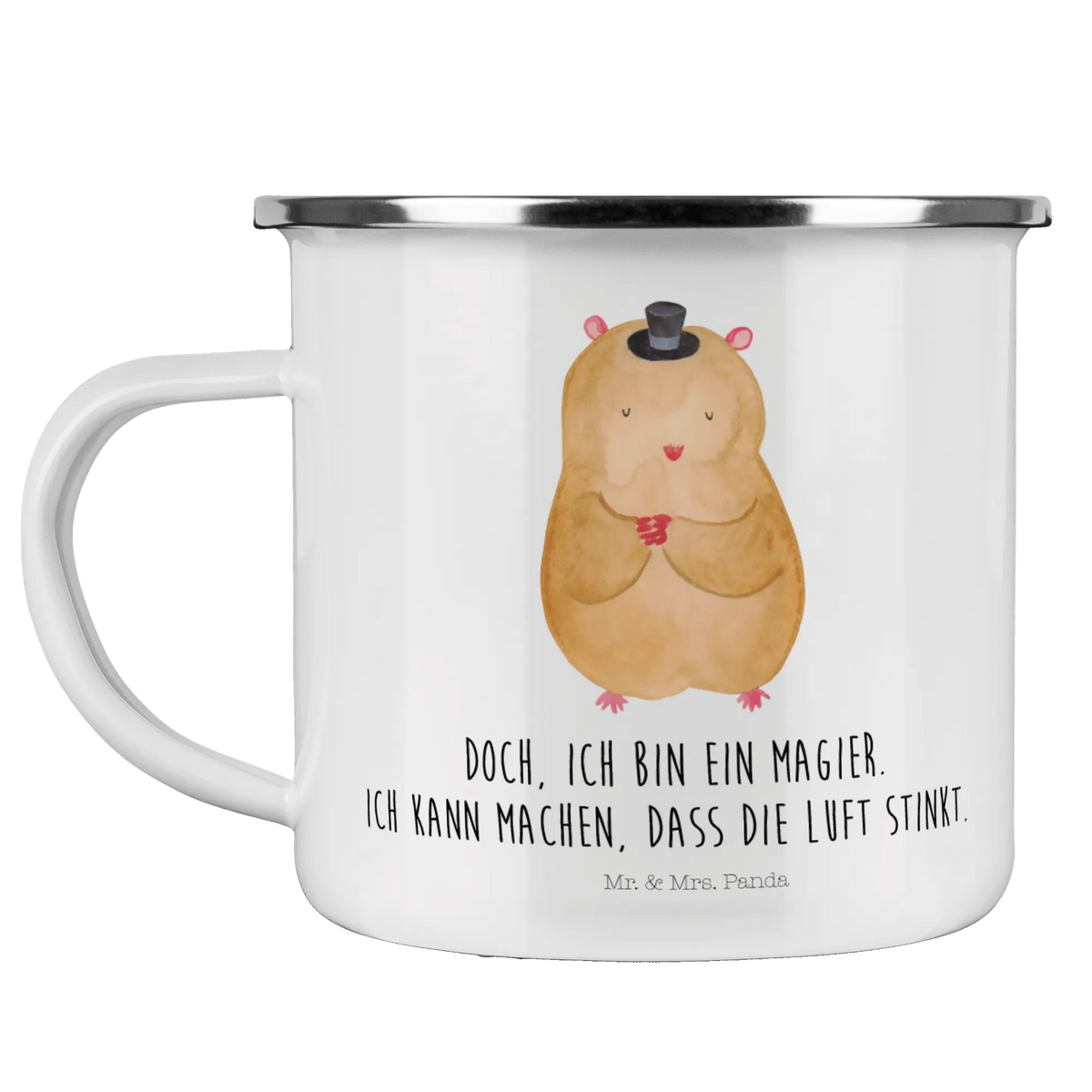 Enamel camping mug hamster cap card, gift ideas, gifts, small animals, cute, cute animal motives, hand drawn, funny sayings, good mood, special gifts, animal lover, magician, dwarf hamster, hat, wizard, top hat
