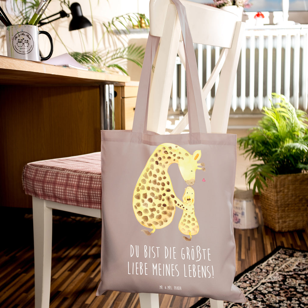 Tragetasche Giraffe mit Kind Beuteltasche, Beutel, Einkaufstasche, Jutebeutel, Stoffbeutel, Afrika, Wildtiere, Giraffe, Kind, Mutter, Mama, Tochter, Sohn, Lieblingsmensch
