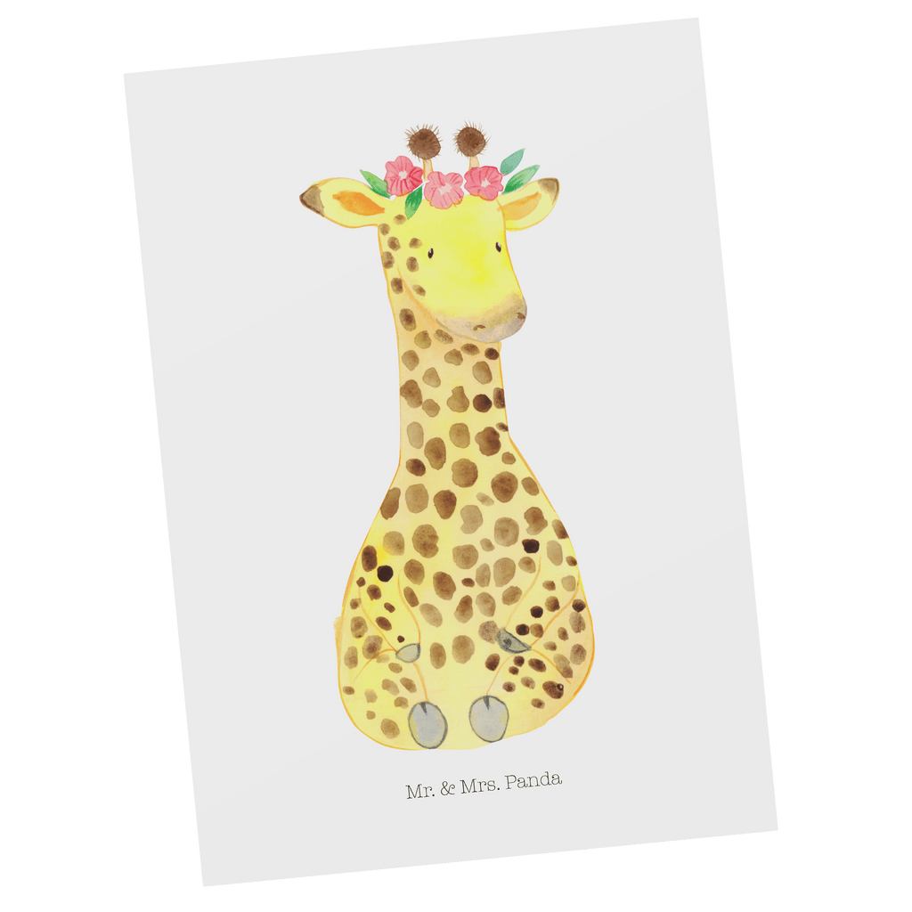 Postkarte Giraffe Blumenkranz Geschenkkarte, Grußkarte, Karte, Einladung, Ansichtskarte, Geburtstagskarte, Einladungskarte, Dankeskarte, Afrika, Wildtiere, Giraffe, Blumenkranz, Abenteurer, Selbstliebe, Freundin