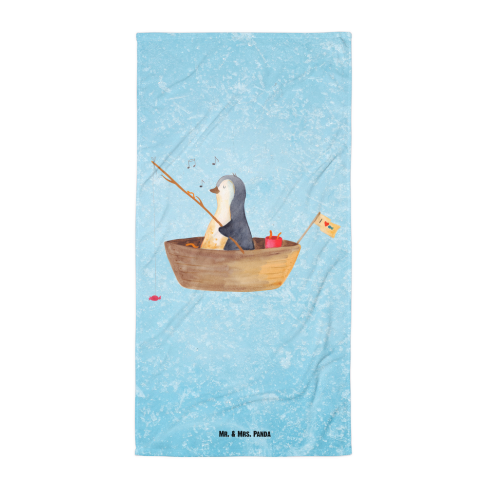 XL Badehandtuch Pinguin Angelboot Handtuch, Badetuch, Duschtuch, Strandtuch, Saunatuch, Pinguin, Pinguine, Angeln, Boot, Angelboot, Lebenslust, Leben, genießen, Motivation, Neustart, Neuanfang, Trennung, Scheidung, Geschenkidee Liebeskummer