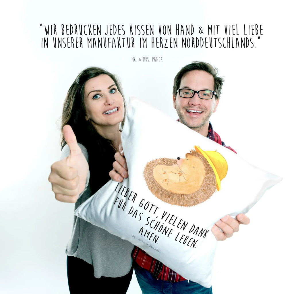 Cushion Hedgehog Pray soft, couch, cushion, settee, pillows, Pillow, pillow case, 40x40, fluffy, bed, 40 x 40, sofa, bedroom, pad, small animals, cute, funny, cute animal motives, hand drawn, small world, funny sayings, good mood, happy, gifts, gift ideas, special gifts, animal lover, card, hedgehog with hat, God, hedgehog, be grateful, sun hat, enjoy, Amen, life, gratitude, pray