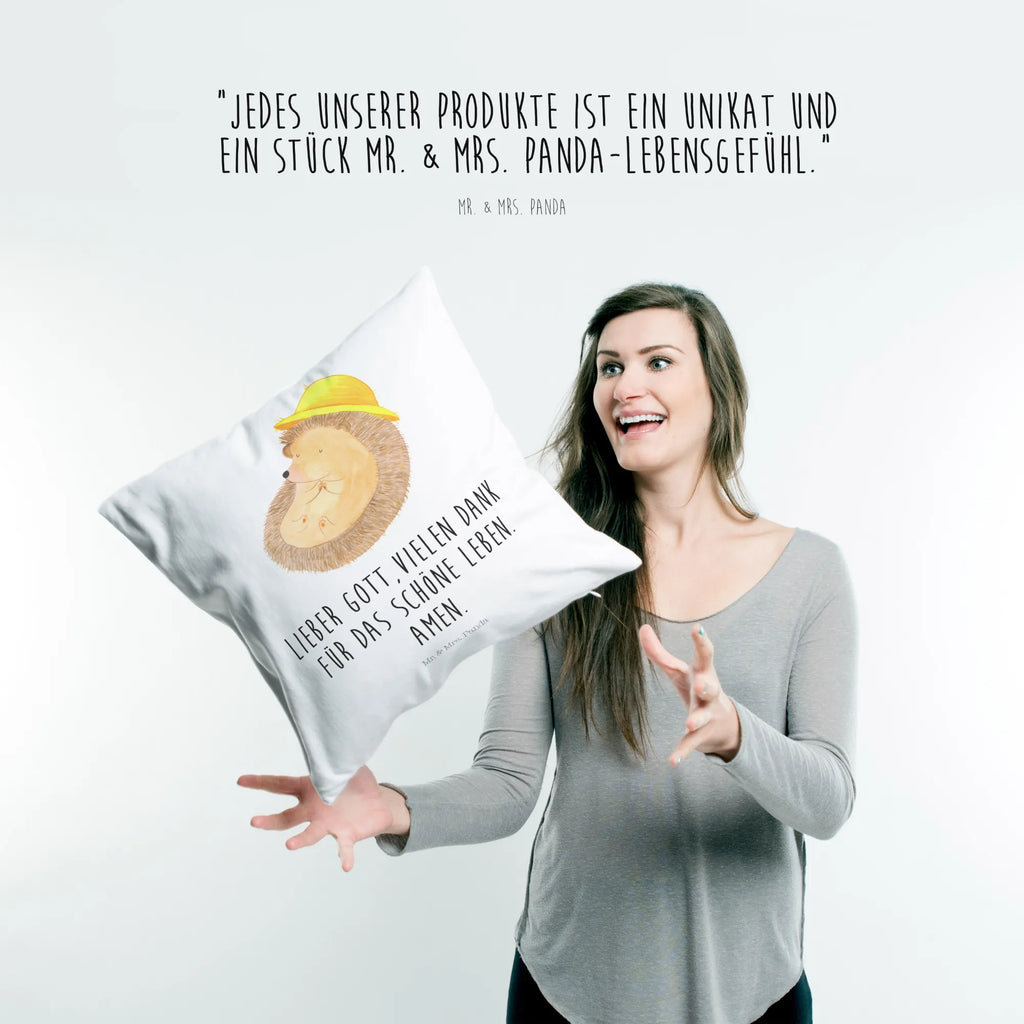 Cushion Hedgehog Pray soft, couch, cushion, settee, pillows, Pillow, pillow case, 40x40, fluffy, bed, 40 x 40, sofa, bedroom, pad, small animals, cute, funny, cute animal motives, hand drawn, small world, funny sayings, good mood, happy, gifts, gift ideas, special gifts, animal lover, card, hedgehog with hat, God, hedgehog, be grateful, sun hat, enjoy, Amen, life, gratitude, pray