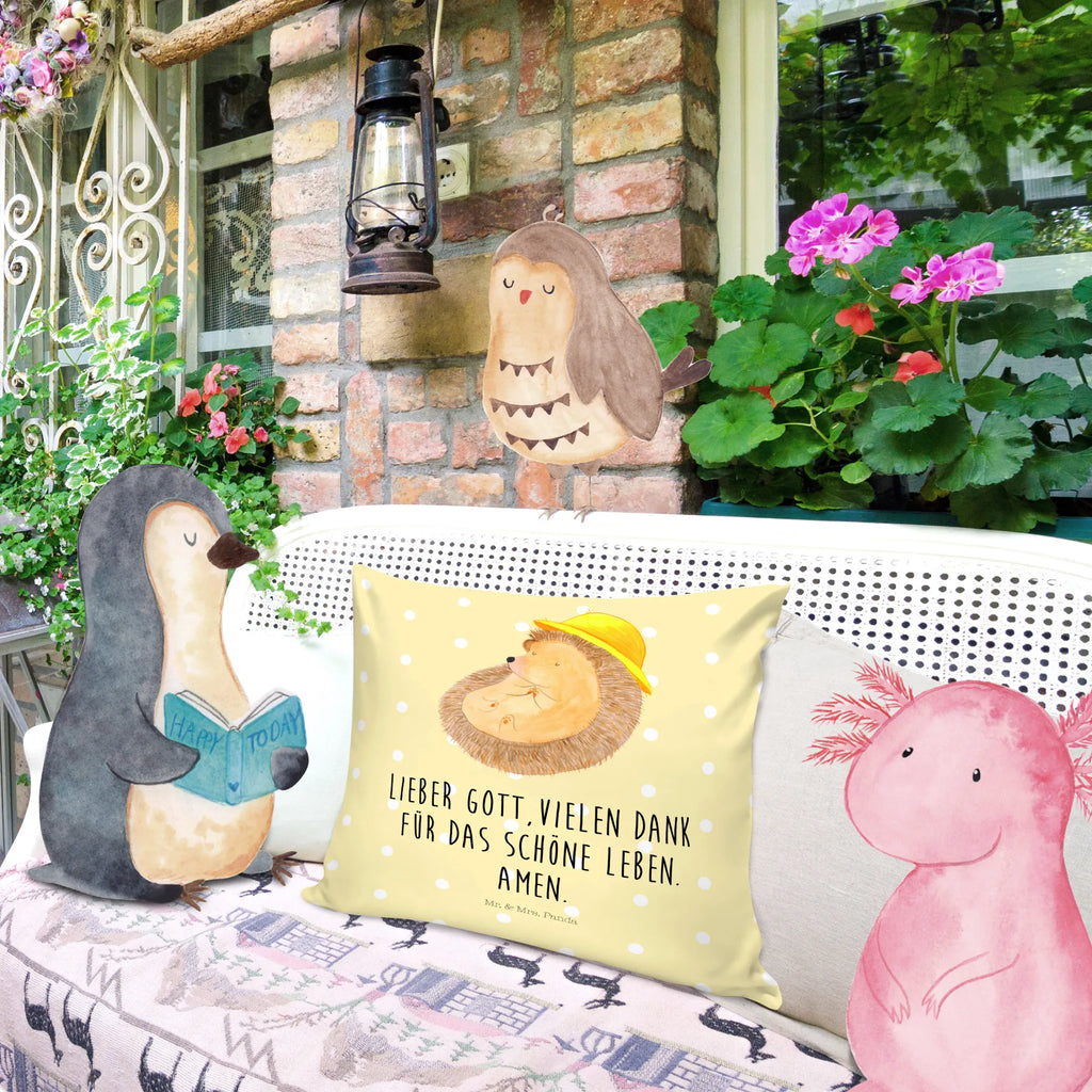 Cushion Hedgehog Pray soft, couch, cushion, settee, pillows, Pillow, pillow case, 40x40, fluffy, bed, 40 x 40, sofa, bedroom, pad, small animals, cute, funny, cute animal motives, hand drawn, small world, funny sayings, good mood, happy, gifts, gift ideas, special gifts, animal lover, card, hedgehog with hat, God, hedgehog, be grateful, sun hat, enjoy, Amen, life, gratitude, pray