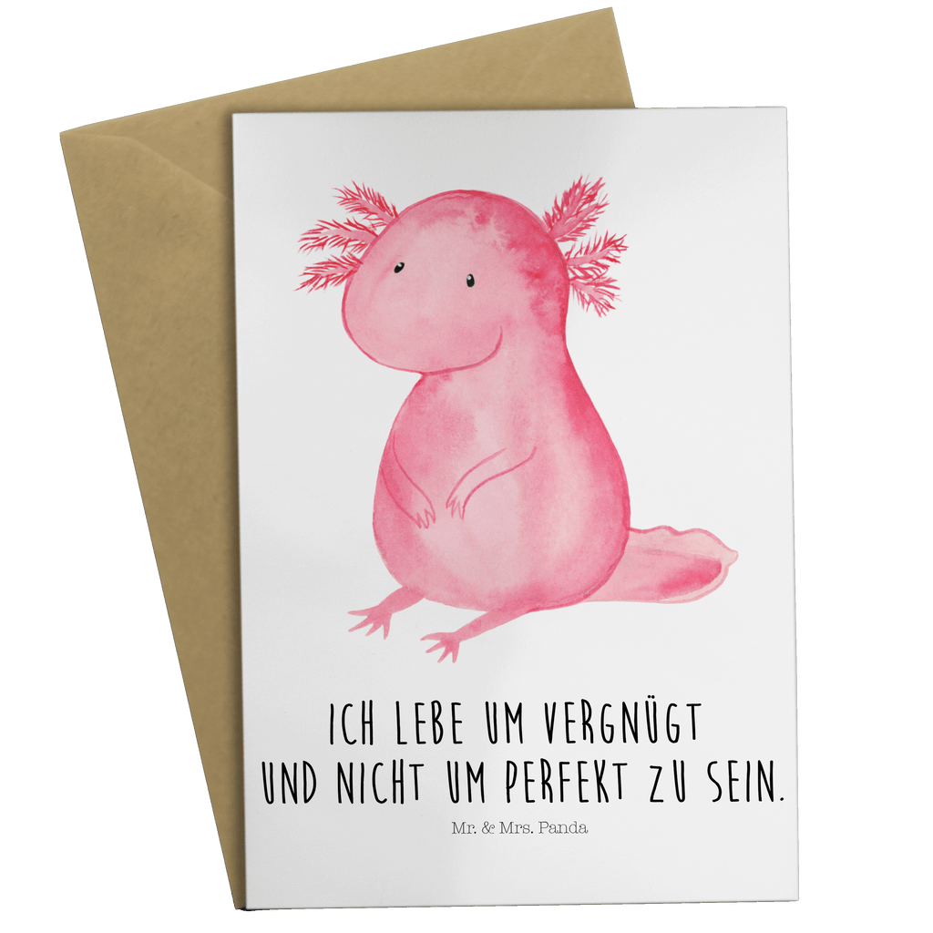 Grußkarte Axolotl Klappkarte, Einladungskarte, Glückwunschkarte, Hochzeitskarte, Geburtstagskarte, Karte, Axolotl, Molch, Axolot, vergnügt, fröhlich, zufrieden, Lebensstil, Weisheit, Lebensweisheit, Liebe, Freundin