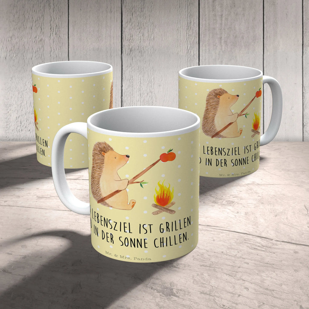 Tasse Igel grillt Tasse mit Motiven, Tasse mit Zitaten, Keramiktasse, Bürotasse, Geschenktasse, Teetasse, Tasse, Kaffeetasse, Porzellantasse, Tiermotive, Gute Laune, lustige Sprüche, Tiere, Ziele, Spruch, arbeitslos, Sinn des Lebens, Igel, Grillen, Motivation