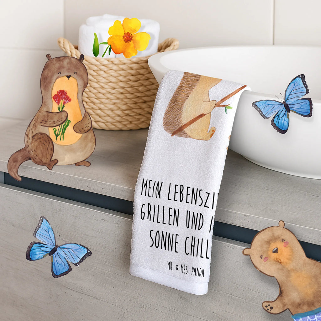 Hand towel Hedgehog grilling baby, children, big, towels, bathroom, bath towel, Towel, small animals, cute, funny, cute animal motives, hand drawn, small world, funny sayings, good mood, happy, gifts, gift ideas, special gifts, animal lover, card, meaning of life, saying, motivation, goals, barbecue, unemployed, hedgehog