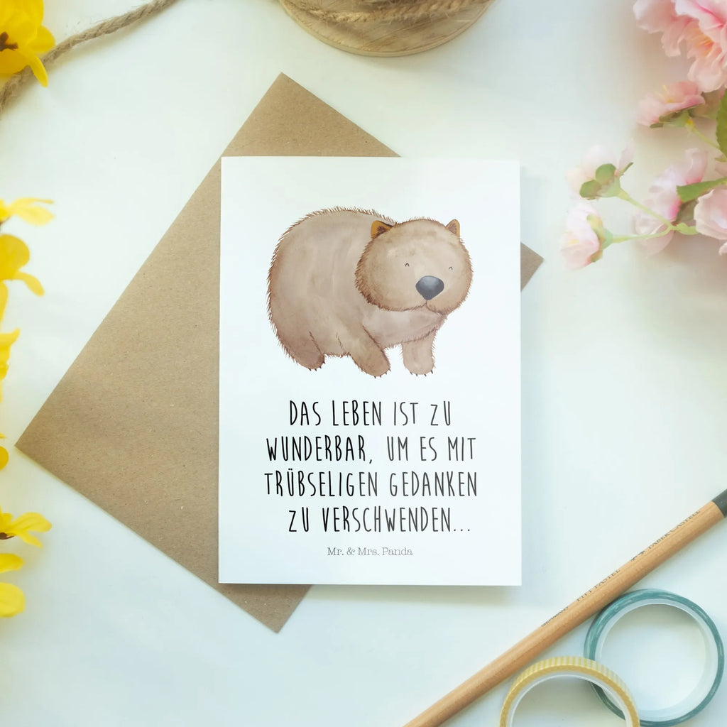 Grußkarte Wombat Ansichtskarten, Hochzeitskarte, Geburtstagskarte, Klappkarte, Grußkarte, Karte, Einladungskarte, Glückwunschkarte, Tiermotive, Gute Laune, lustige Sprüche, Tiere, Spruch, Wombat, Australien, Das Leben ist schön, Motivation