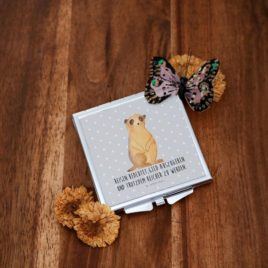 Handbag mirror Meerkat handbag, mirror, make-up mirror, silver, square, make up, Africa, Meerkat, Travel, Traveling, World trip, Africa trip, Saying, Road trip