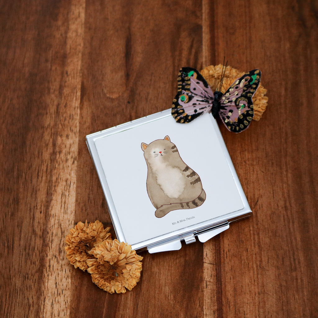 Kwadratowe lusterko do torebki kot siedzenie Kot, motyw kotów, miłośnik kotów, dekoracje z kotami, przyjaciel kotów, entuzjasta kotów, produkty dla kotów, artykuły dla kotów, akcesoria dla kotów, pamiątki z kotami, produkty dla miłośników kotów, motywy kotów