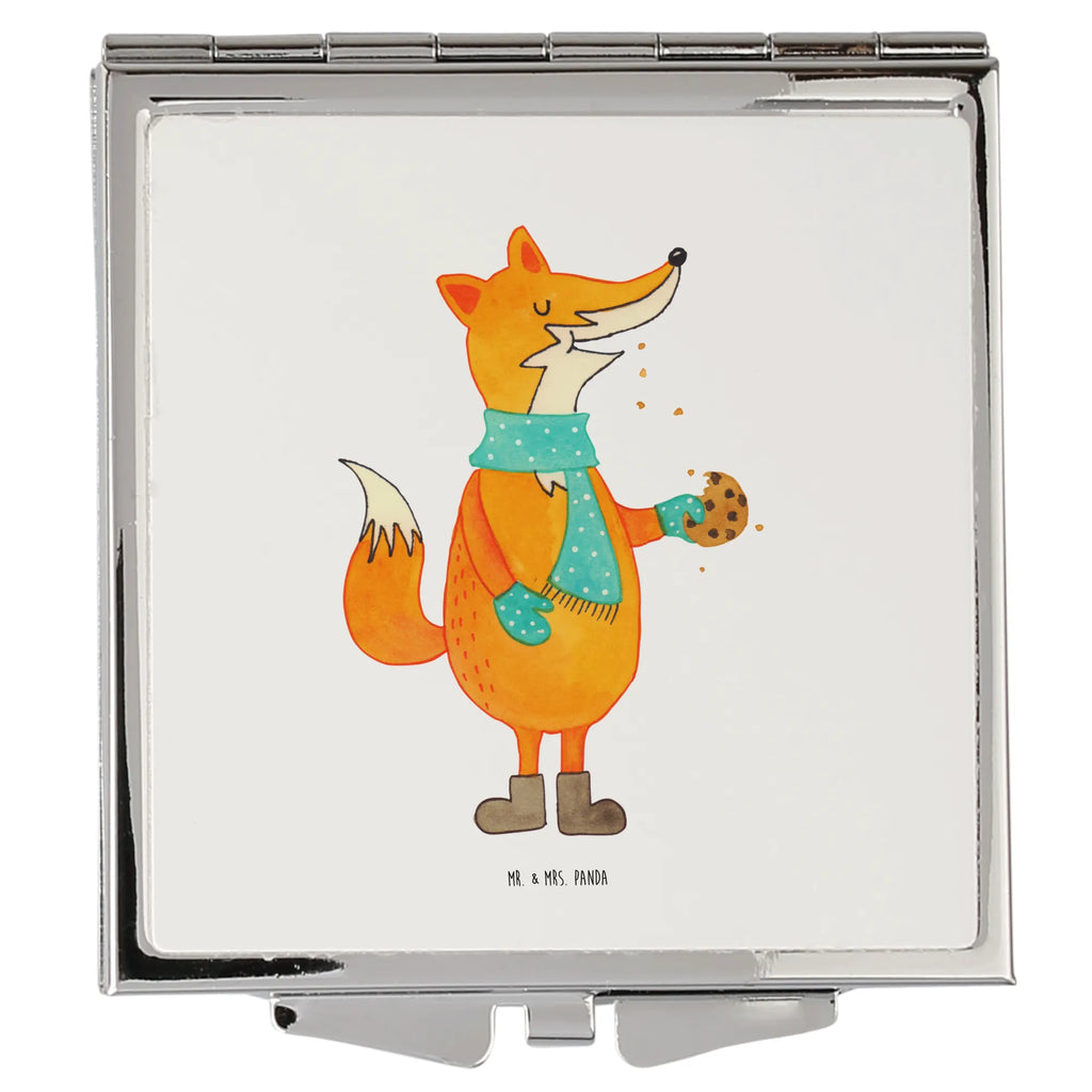 Handbag mirror Fox biscuit silver, make up, handbag, mirror, square, make-up mirror, fox, foxes, forest wildlife, clever as a fox, animal lover, christmas present, cookies, baking saying, kitchen decoration, christmas time, winter, love