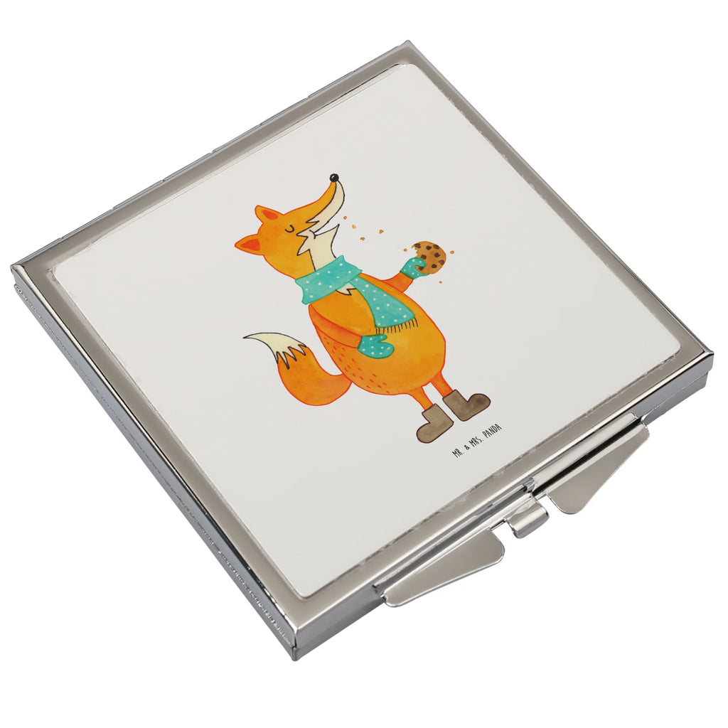 Handbag mirror Fox biscuit silver, make up, handbag, mirror, square, make-up mirror, fox, foxes, forest wildlife, clever as a fox, animal lover, christmas present, cookies, baking saying, kitchen decoration, christmas time, winter, love