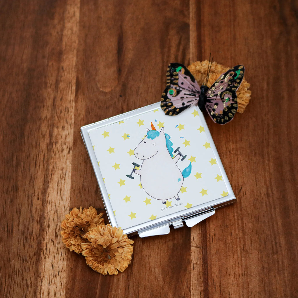 Handbag mirror unicorn fitness square, silver, make-up mirror, make up, mirror, handbag, unicorn, unicorns, Unicorn, Diet, English, Fitness, Gym, Dieting, Fitnessstudio, Sports, Sixpack, model, Unicorns