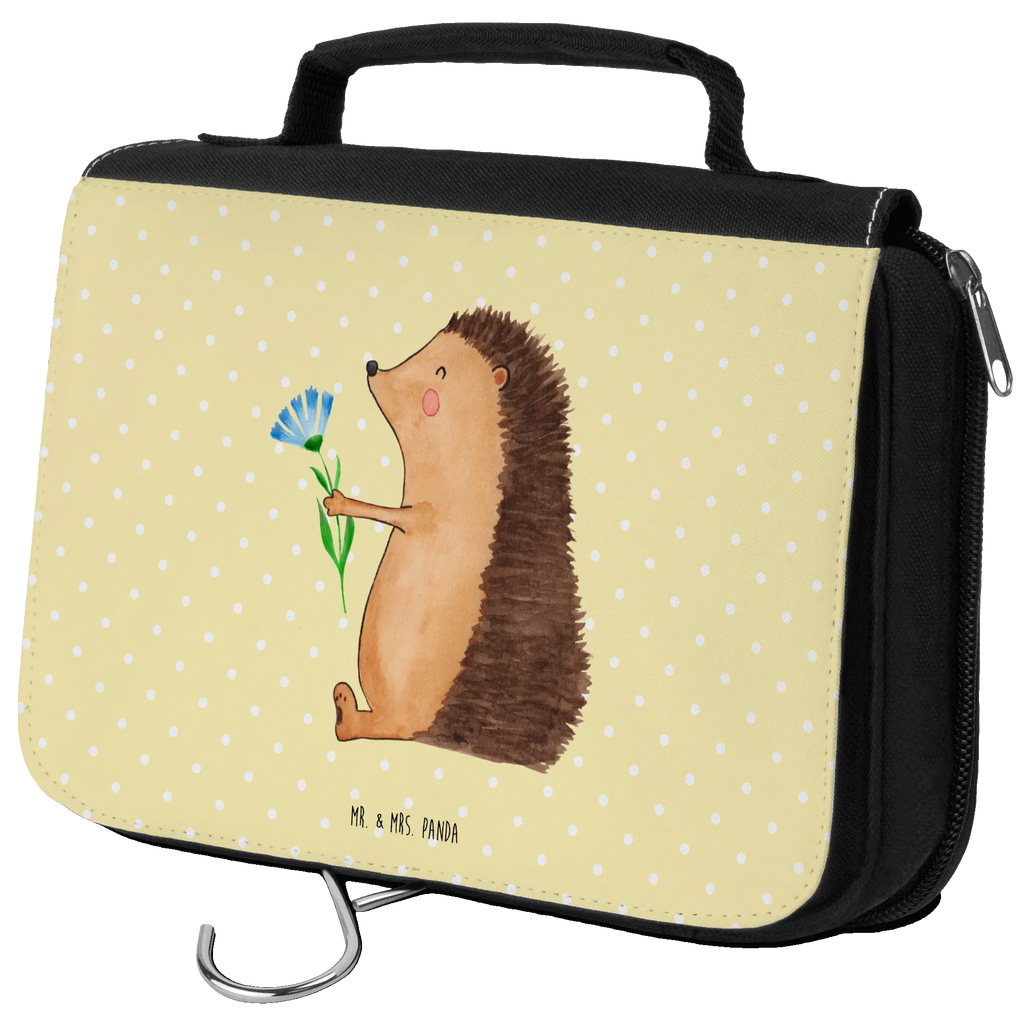 Wash bag Hedgehog Flower Gentlemen, Wash bag, Toilet bag, Ladies, Cosmetic bag, To hang up, small animals, cute, funny, cute animal motives, hand drawn, small world, funny sayings, good mood, happy, gifts, gift ideas, special gifts, animal lover, card, sick, recovery wishes, visit, hedgehog, illness, hospital, get well soon