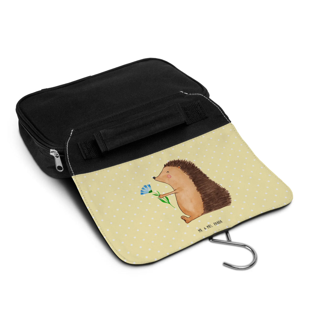 Wash bag Hedgehog Flower Gentlemen, Wash bag, Toilet bag, Ladies, Cosmetic bag, To hang up, small animals, cute, funny, cute animal motives, hand drawn, small world, funny sayings, good mood, happy, gifts, gift ideas, special gifts, animal lover, card, sick, recovery wishes, visit, hedgehog, illness, hospital, get well soon