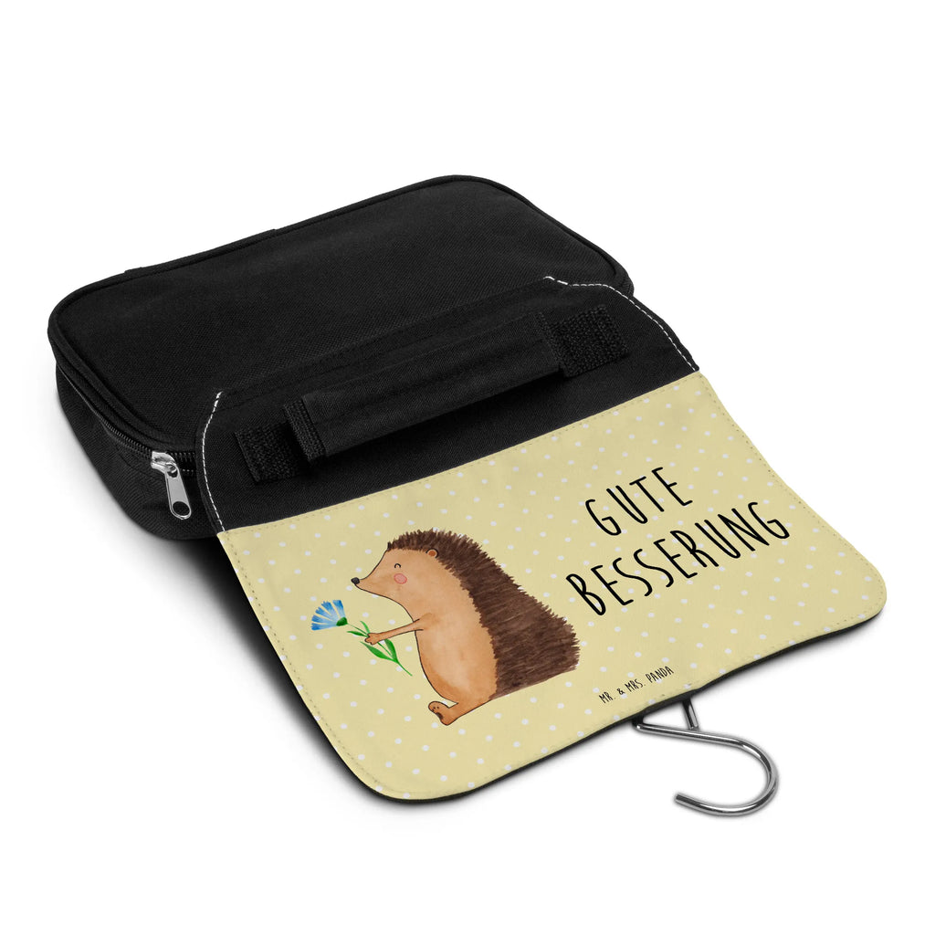 Wash bag Hedgehog Flower Gentlemen, Wash bag, Toilet bag, Ladies, Cosmetic bag, To hang up, small animals, cute, funny, cute animal motives, hand drawn, small world, funny sayings, good mood, happy, gifts, gift ideas, special gifts, animal lover, card, sick, recovery wishes, visit, hedgehog, illness, hospital, get well soon