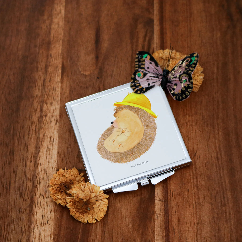 Handbag mirror Hedgehog Pray make up, handbag, make-up mirror, square, silver, mirror, small animals, cute, funny, cute animal motives, hand drawn, small world, funny sayings, good mood, happy, gifts, gift ideas, special gifts, animal lover, card, gratitude, sun hat, enjoy, be grateful, life, God, hedgehog with hat, Amen, pray, hedgehog